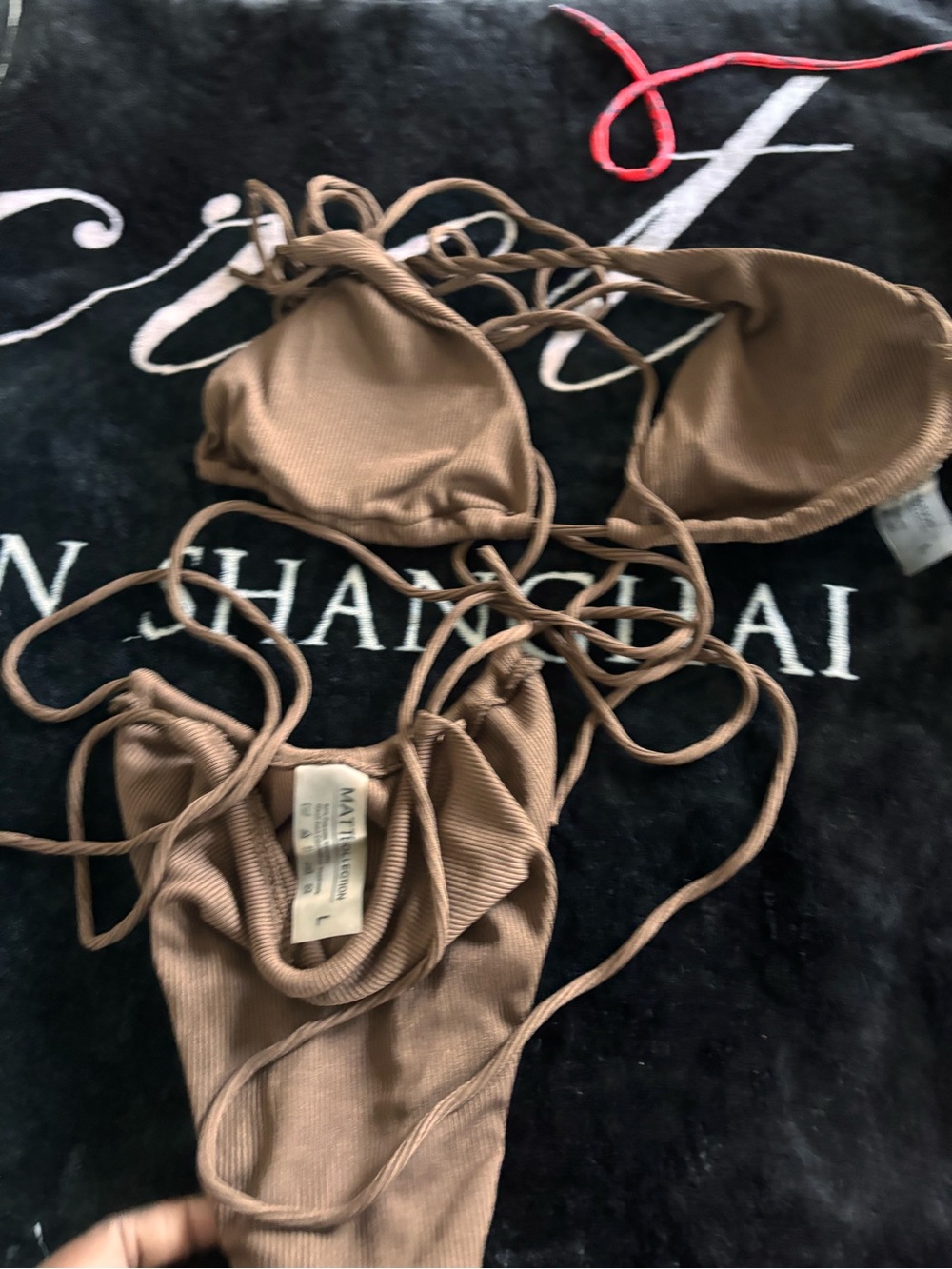 Brown Women's Ribbed String Bikini - Unbranded